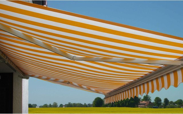Elektrische Kassetten-Markise MCW H123 mit Volant aus Polyester in Orange/Weiß B: 4,5 m, T: 3 m - Bild 1