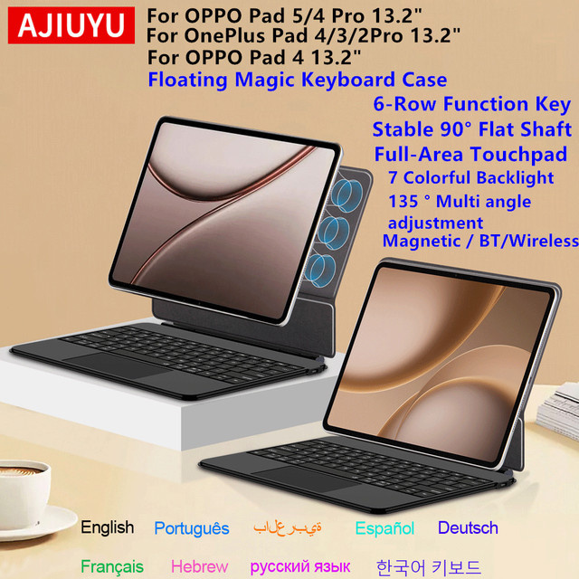 AJIUYU Magic Keyboard für OPPO Pad 5 Pro und OnePlus Pad 4/3/2 Pro 13,2 Zoll mit magnetischer Hülle und Multitouch-Trackpad, Schwarz - Bild 1