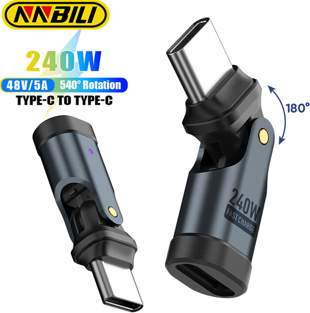 NNBILI 180 Grad drehbarer USB-C OTG Adapter Konverter mit 240W Schnellladung, USB 3.2, Farbe: Schwarz - Bild 1