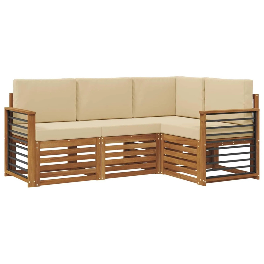 vidaXL Sofagarnitur 4-teilig in Beige aus Massivholz Akazie mit L-Form und Sitzkissen - Bild 2