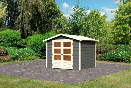 KARIBU Gartenhaus Amberg 3 aus Holz in Terragrau, B/H/T: 246 x 209 x 186 cm - Bild 1