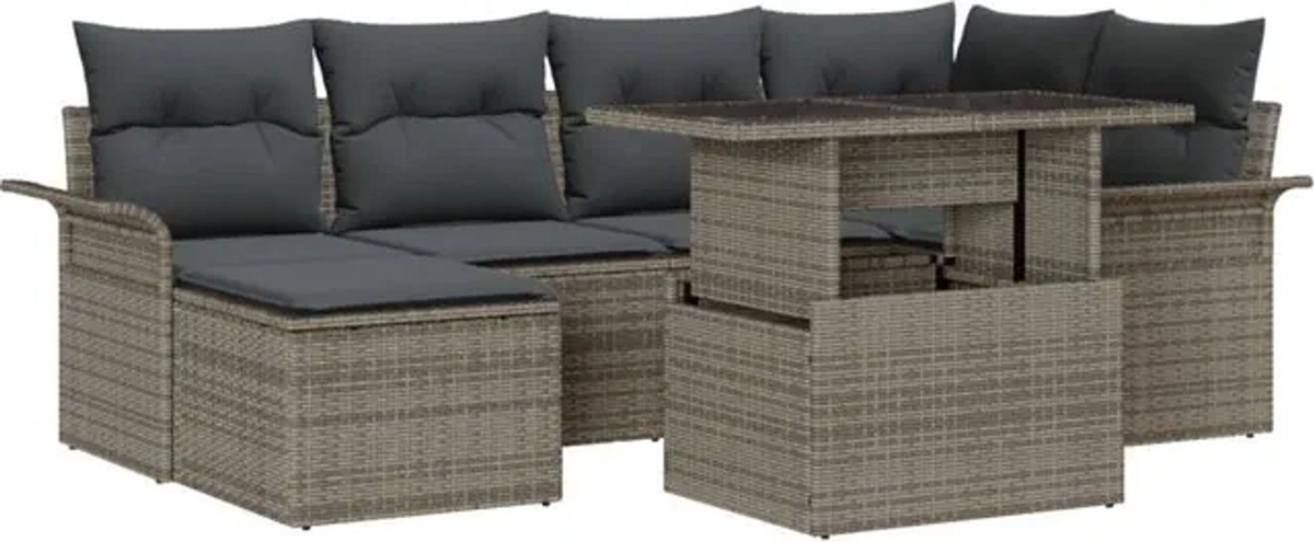 vidaXL Garten-Sofa-Set aus Poly-Rattan in Grau mit 7-teiliger Ausstattung und integriertem Stauraum - Bild 1