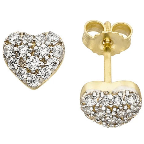 Colfem Ohrstecker Herz, 375 Gelbgold, bicolor, 28 Zirkonia, Unisex - Bild 1