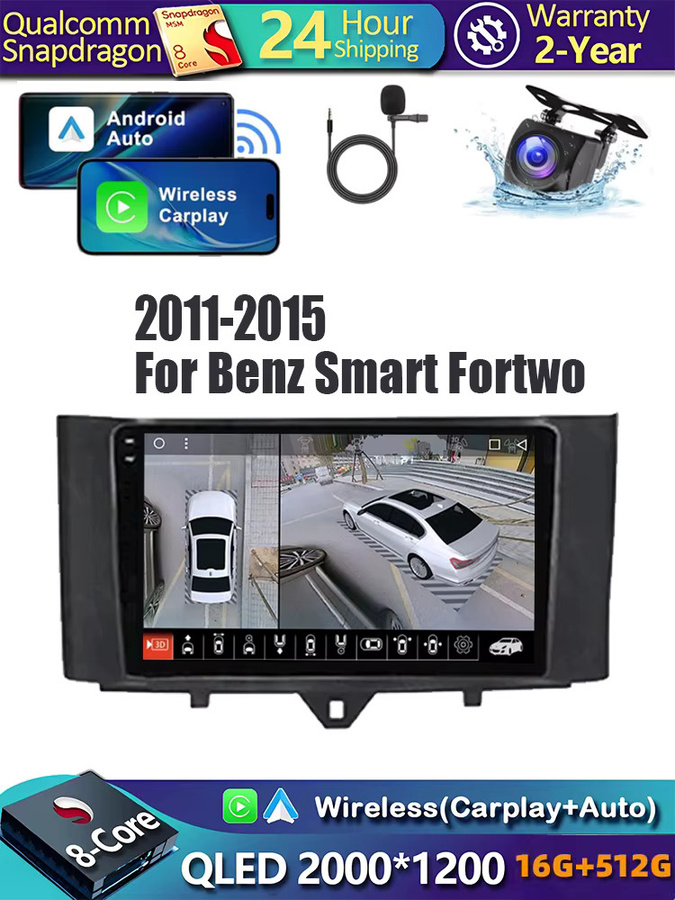 RSNAVI Android 16 Multimedia Autoradio mit CarPlay und DAB+ für Mercedes Benz und Smart Fortwo 2010-2015, Schwarz - Bild 6
