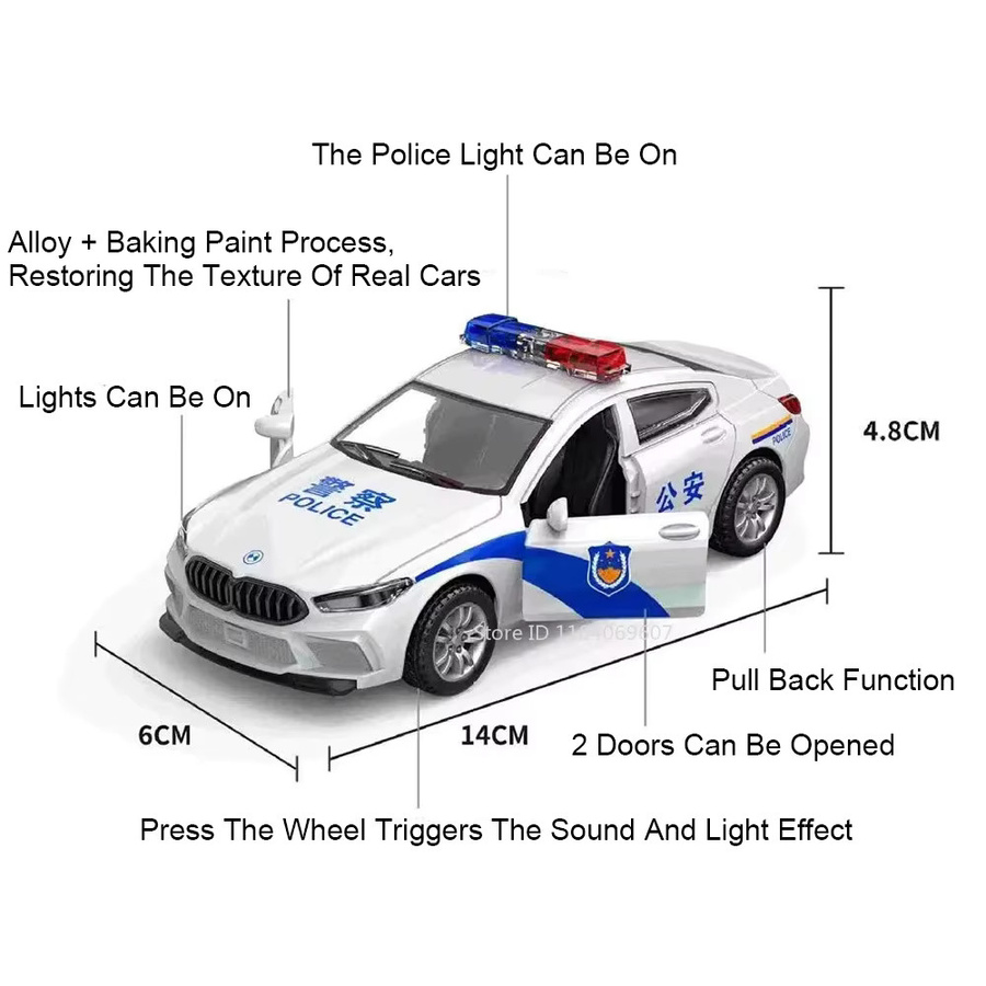MAKEDA M8 Mini-Polizeiauto, Spielzeugmodell, 1:32, Metall, Licht und Sound, Pullback - Bild 2