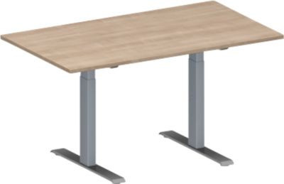 Schäfer Shop Genius Konferenztisch MODENA FLEX in Eiche-Dekor und Weißaluminium, Rechteck mit T-Fuß Rechteckrohr, B/T/H: 140 x 80 x 65-85 cm - Bild 1