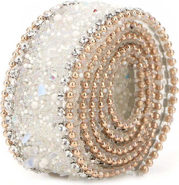KaiSai Diamant Mesh Wrap Rolle Kristall Strass Kette Trim Band in Beige mit 2,5 cm Breite - Bild 1