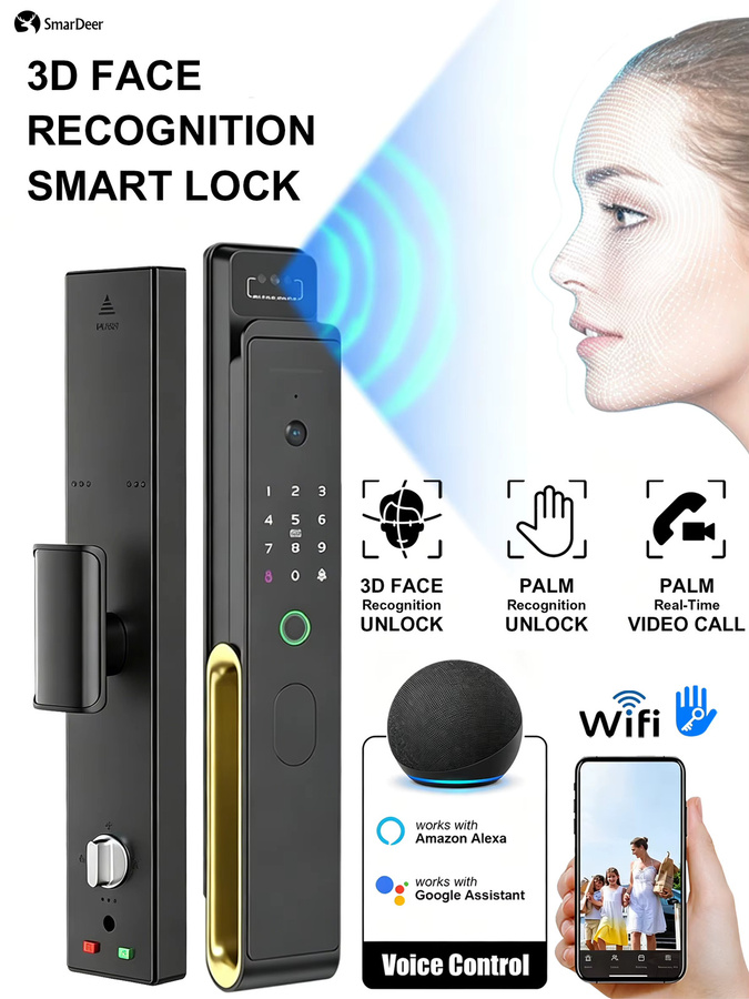 Smardeer Intelligentes Türschloss in Schwarz mit Sprachsteuerung, Alexa & Google Kompatibilität, TTLock App, Fernvideoanruf und Fingerabdruck-Sensor ohne Gateway - Bild 5