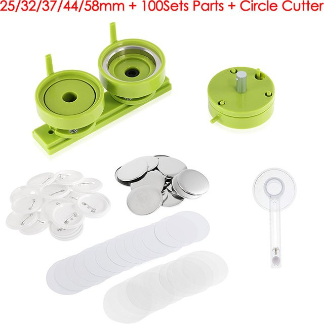 Ersatzformen-Set für Button-Maschinen mit 25/32/37/44/58mm Formen, 100 Sets Herstellungsteilen und Kreisschneider in Grün für deine DIY-Herstellung - Bild 1
