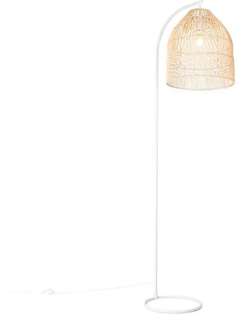 QAZQA Land Stehlampe in Weiß mit Rattan im ländlichen Design, Höhe: 178 cm, Breite: 40 cm, Tiefe: 35 cm - Bild 1