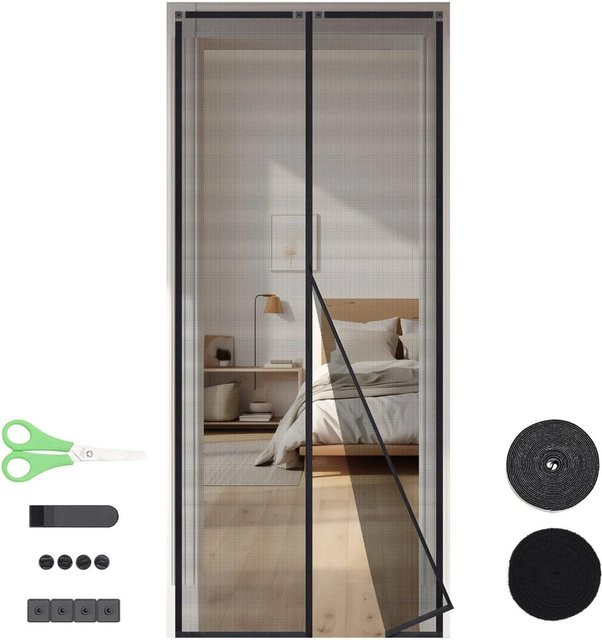 Sekey Insektenschutz-Tür Magnetisches Fliegengitter für Türen, Schwarz, B: 150 cm, H: 240 cm, Zuschneidbar mit Klettverschluss und einfacher Montage ohne Bohren - Bild 1