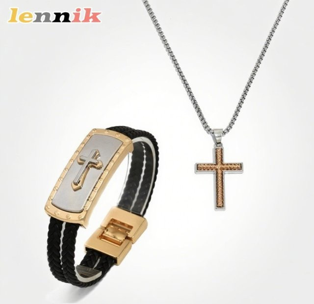 LENNIK Lederarmband und Halskette, Bicolor, Herren - Bild 1