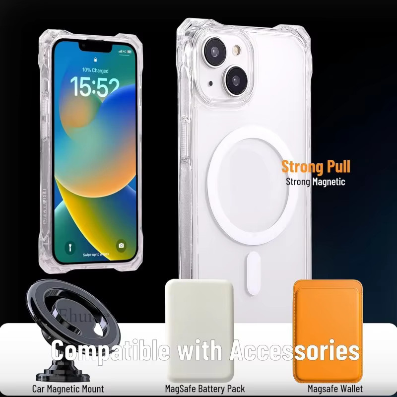 Stoßfeste magnetische Schutzhülle mit Lanyard-Kordel für Apple iPhone 12, 13, 14, 15, 16, 17 Pro Max Plus und 16E, transparent - Bild 4