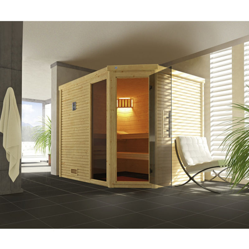 WEKA Ecksauna Cubilis 3 in Braun mit Fenster, ohne Ofen, B/T/H: 245 x 205 x 231 cm - Bild 2