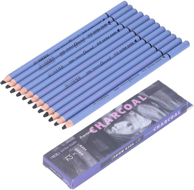 TOMTOP JMS Kohle- und Graphit-Zeichenset mit extra weichen Kohlestiften in Schwarz, Grau und Blau für Skizzen und Malereien - Bild 1
