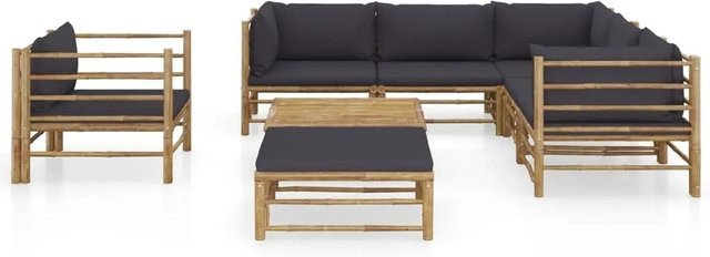 vidaXL 8-tlg Garten-Lounge-Set aus Bambus mit dunkelgrauen Kissen - Bild 1