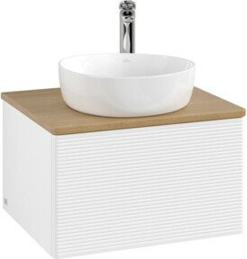 V&B Waschtischunterschrank Antao mit Frontstruktur in Eiche Honig und Weiß lackiert, B/T/H: 60 x 36 x 50 cm - Bild 1