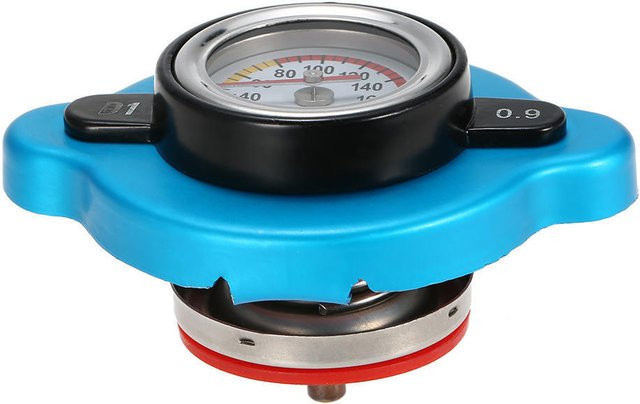 VehicleKit Thermostat-Kühlerdeckelabdeckung mit Wassertemperaturanzeige für LKW, Gabelstapler und Anhänger, Blau, 0,9 bar - Bild 1