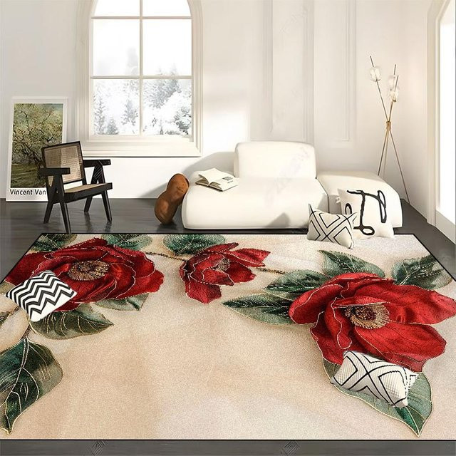 Karpetti Teppich mit Rosen-Blumendesign, rutschfest und waschbar, B/T: 60 x 90 cm, Mehrfarbig - Bild 1