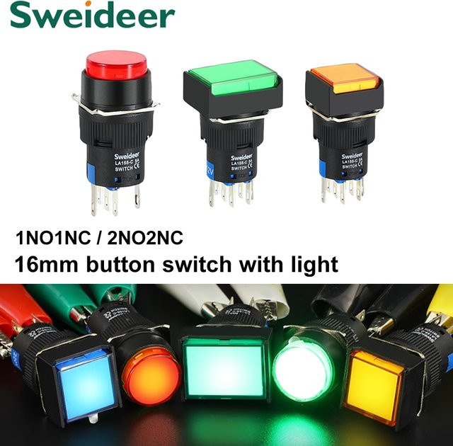 LED beleuchteter Druckknopfschalter Sweideer 16 mm weiß, 220V, momentan oder selbsthemmend verfügbar - Bild 1