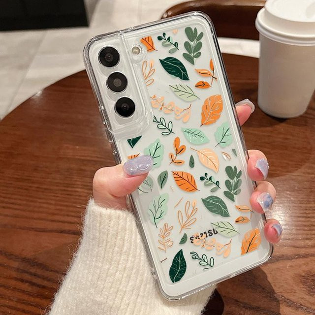 Stoßfeste Silikonhülle mit Ölgemälde Ahornblatt Muster für Samsung Galaxy S24 S23 Ultra S21FE A35 A55 A54 A52 S24 FE in Transparent - Bild 1