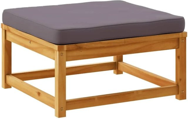 vidaXL Gartenhocker aus Akazien-Massivholz mit dunkelgrauen Kissen im Latten-Design - Bild 1
