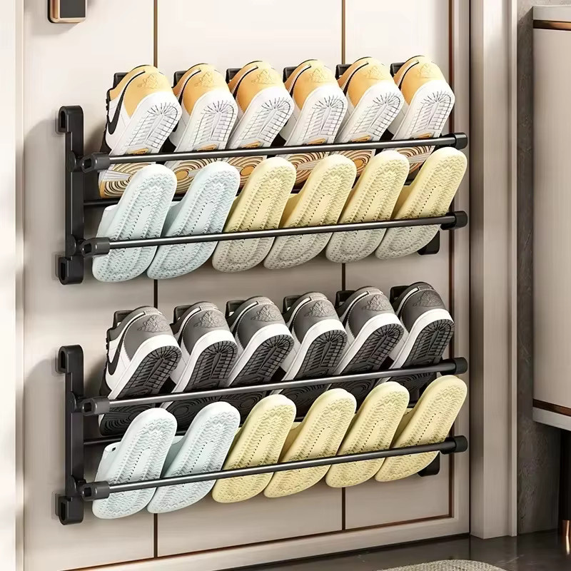Untior Schuhregal Wandmontage, klappbares Aufbewahrungsregal für Badezimmer und Flur, Schwarz Matt - Bild 2