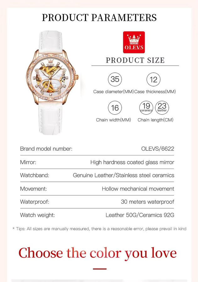 OLEVS Armbanduhr Automatik, Schmetterlings-Skelett-Zifferblatt, Diamant, Damen - Bild 3