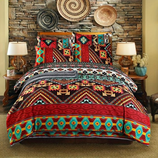 3-teiliges Bettwäsche-Set im Bohemian-Stil mit Bettbezug und Kissenbezügen, atmungsaktive Mikrofaser in Multicolour, B/H: 180 x 210 cm - Bild 1