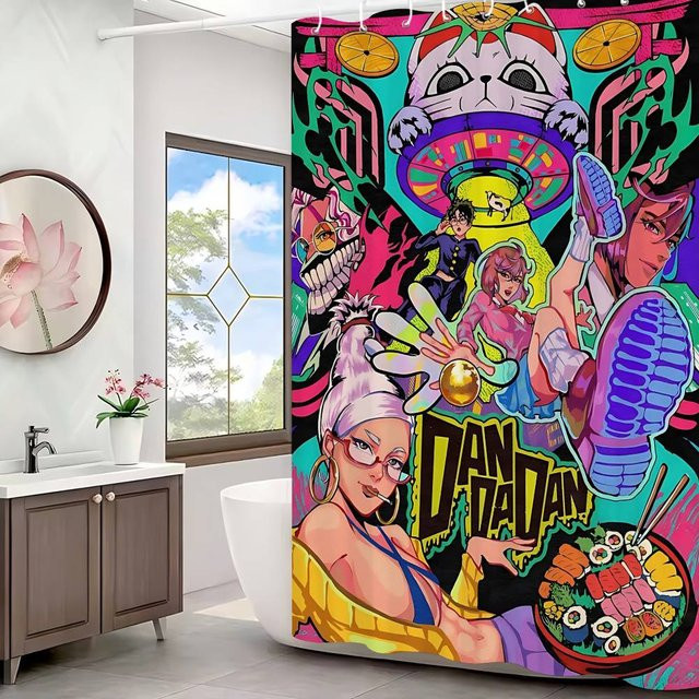 Baifenbai Home Furnishing Dandadan Duschvorhang mit Anime-Motiv, wasserabweisend und schimmelresistent, B/H: 90 x 180 cm, Mehrfarbig - Bild 1