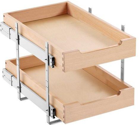VEVOR ausziehbarer 2-stufiger Schrank-Organizer aus Holz in Braun mit Soft-Close-Mechanismus, B/T/H: 31,5 x 53,3 x 7,6 cm - Bild 1