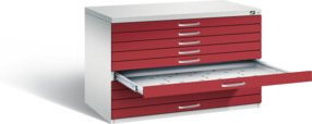 C+P Flachablageschrank Serie 7100_7200, Front Rubinrot, Korpus Lichtgrau, H x B x T: 76,0 x 110,0 x 76,5 cm - Bild 1