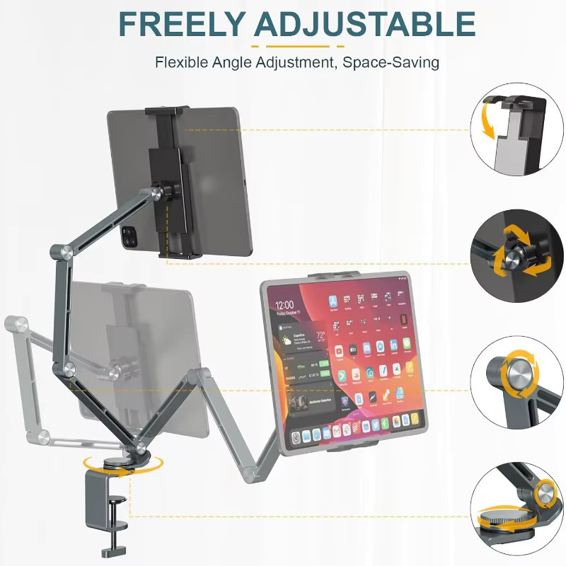 Ideaway Tablet-Tischhalterung aus Metall, 360 Grad drehbar und faltbar, verstellbare Bettbefestigung für iPad und Android Geräte von 4,7 bis 13,5 Zoll - Bild 5
