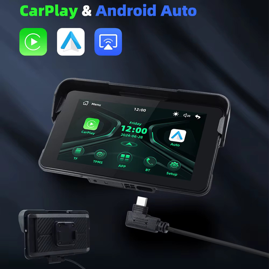 EKIY 5-Zoll Wireless CarPlay und Android Auto tragbarer GPS-Navigationsbildschirm für das Motorrad in Schwarz - Bild 2