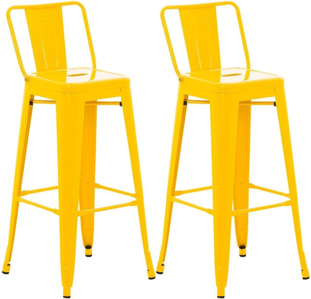 DELUKE 2er Set Barhocker LEKEL in Gelb aus Metall mit Lehne im Industrial Design, B/T/H: 44 x 43 x 96 cm - Bild 1