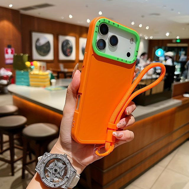 Jinitaimeik Fashion Lens Collision Color Silikon Handyhülle mit Handgelenkschlaufe für iPhone 11 bis iPhone 17 Pro Max Plus, Luftmatt-Optik, Mehrfarbig - Bild 1