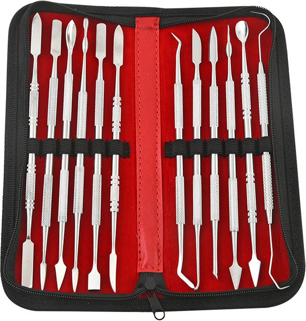 12-teiliges Edelstahl Modellierset in Silber für Keramik, Wachs und Ton - Bild 1