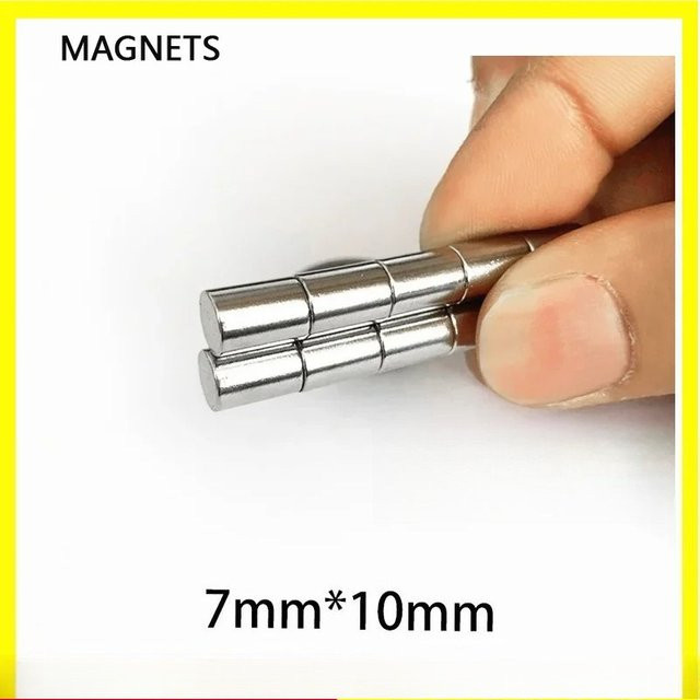 Starke runde Magnete in Silber für Bastelarbeiten und Heimwerken, Durchmesser: 7 mm, Höhe: 10 mm - Bild 1