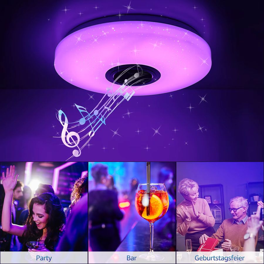 Oyajia LED-Deckenleuchte mit Bluetooth-Lautsprecher, 60W RGB-Farbwechsellampe, dimmbar mit App-Steuerung, Durchmesser: 50 cm - Bild 3
