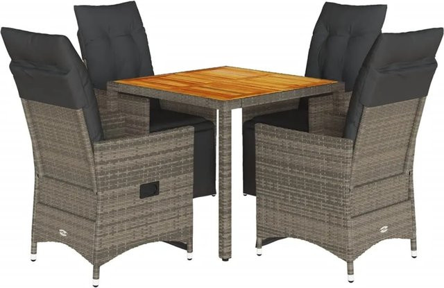 vidaXL 5-teiliges Garten-Bistro-Set aus Poly Rattan und Akazienholz in Grau mit Kissen - Bild 1