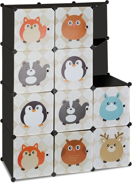 Relaxdays Steckregal für das Kinderzimmer aus Metall und Kunststoff in Schwarz mit Tiermotiven, H x B x T: 145 x 110,5 x 46,5 cm - Bild 1