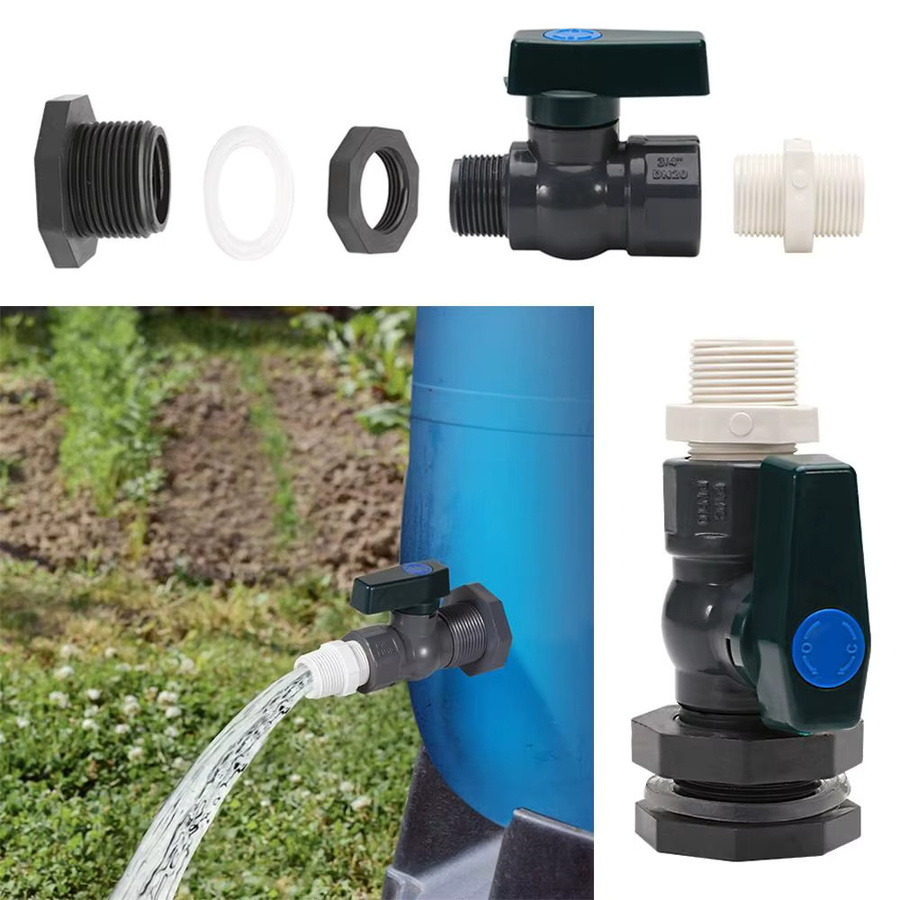 PVC Regenfass-Umlenkkit 3/4 Zoll mit Innenanschluss und Ventil-Adapter in Braun - Bild 3