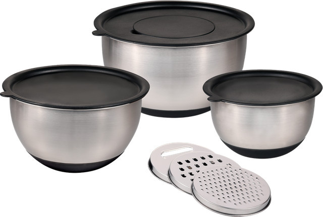 Kesper Rührschüssel Set aus 3 Teilen mit 3 Reiben, Silber und Schwarz, B/H/T: 26 x 13,5 x 26 cm - Bild 1