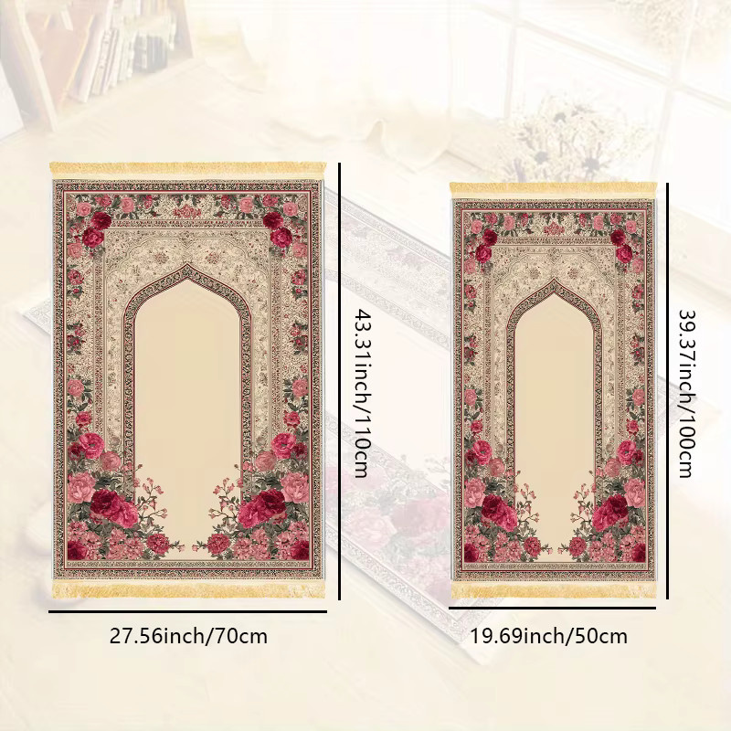 VIKAMA Islamische Gebetsmatte mit Fransen, faltbar und tragbar, orientalisches Floral-Design, Multicolour - Bild 6