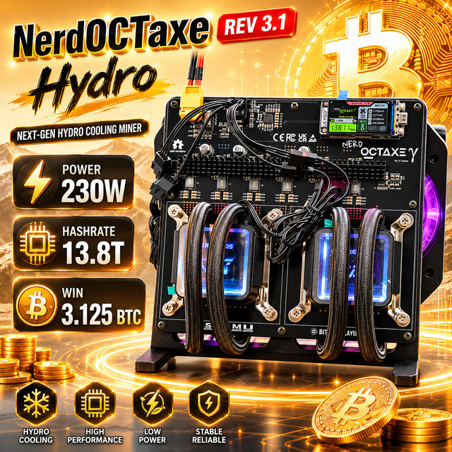 NerdOCTaxe Rev3.1 Hydro Bitcoin Home Miner mit BM1370 ASIC Chip und MeanWell Netzteil, Schwarz - Bild 1