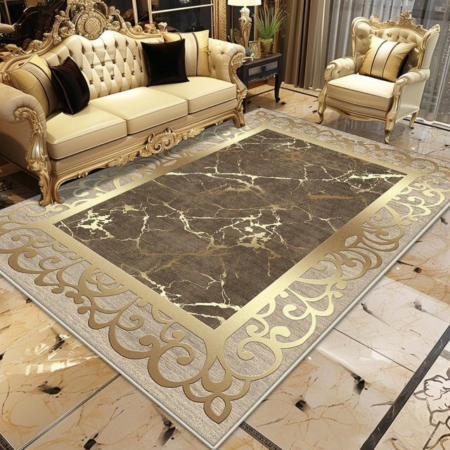 Karpetti Luxusteppich in Gold, modern gestreift, rutschfest und weich, B/T: 230 x 160 cm - Bild 1