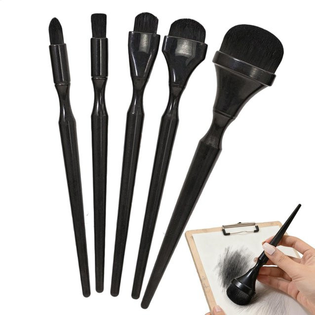 5-teiliges Mischpinsel-Set in Schwarz für Kohlezeichnungen und Tuschemalerei für Profis - Bild 1