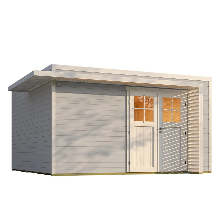Weka Gartenhaus Amberley mit Doppeltür in Grau-Weiß, Flachdach aus Holz, B/T: 400 x 400 cm - Bild 2