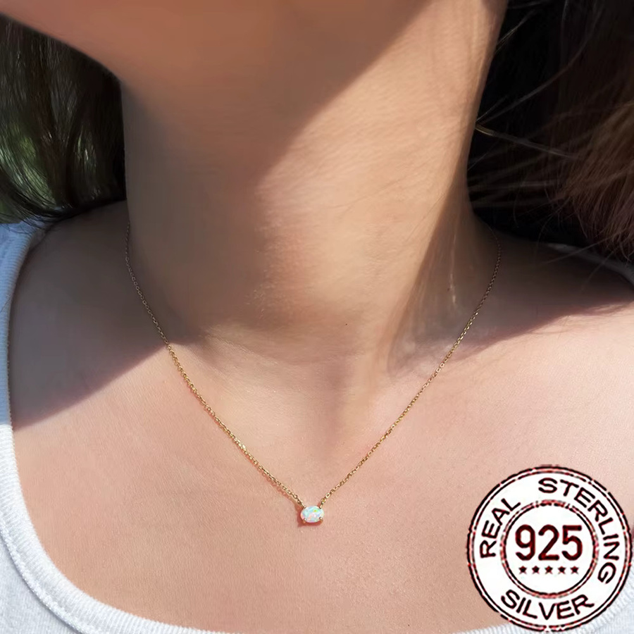 QooLady Halskette mit Anhänger, 925 Silber, Gold, Opal, Damen - Bild 2