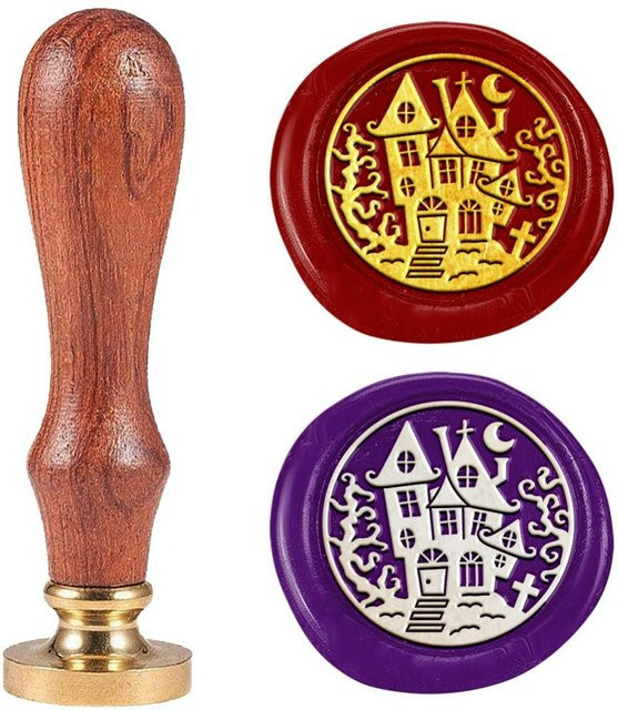 Vintage Halloween Castle Wachssiegelstempel Set aus Messing und Holz mit Kompass-Motiv in Mehrfarbig - Bild 1